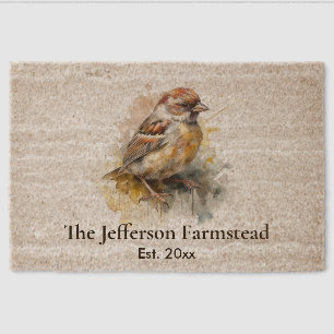 Rustic Watercolor Bird Country Farmstead Fiber Doormat