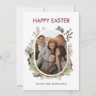 Rustic Watercolor Bird Nest Family Photo Easter Holiday Card