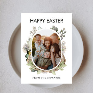 Rustic Watercolor Bird Nest Family Photo Easter Holiday Card