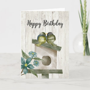 Rustic Watercolor Birdhouse Happy Birthday Letterpress Thank You Card