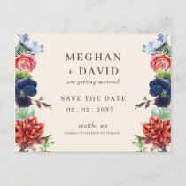 Rustic Watercolor Blooms Floral Wedding Announcement Postcard