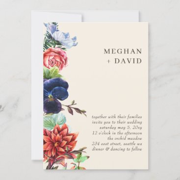 Rustic Watercolor Blooms Floral Wedding Invitation