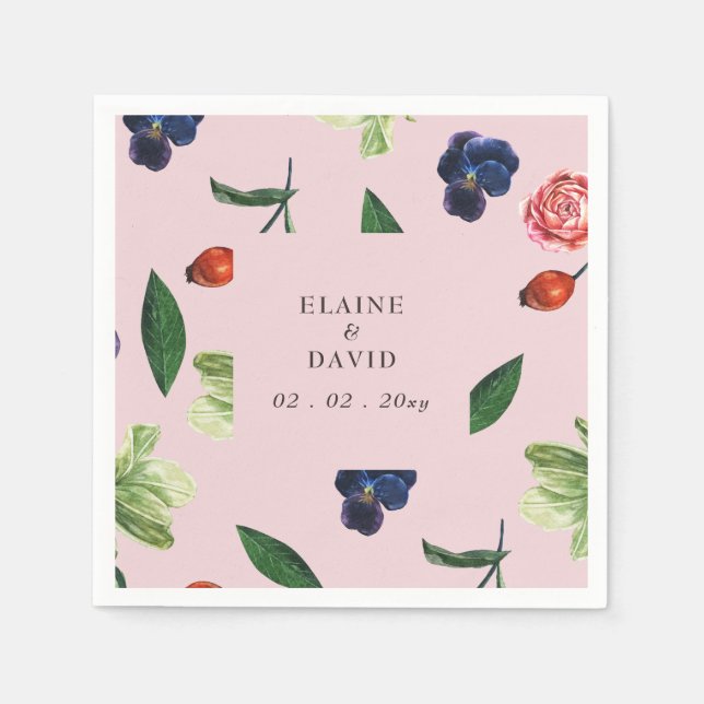 Rustic Watercolor Blooms Floral Wedding Napkins (Front)