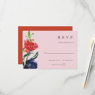Rustic Watercolor Blooms Floral Wedding RSVP Card