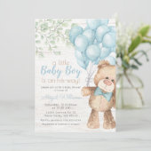 Rustic Watercolor Blue Bear Boy Baby Shower Invitation (Standing Front)
