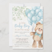Rustic Watercolor Blue Bear Boy Baby Shower Invitation (Front)