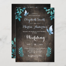 Rustic watercolor blue butterfly floral wedding