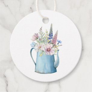 Rustic Watercolor Blue Coffee Pot Flowers Favor Tags