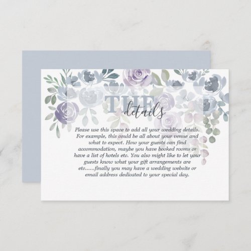 Rustic Watercolor Blue Floral Wedding Details Enclosure Card