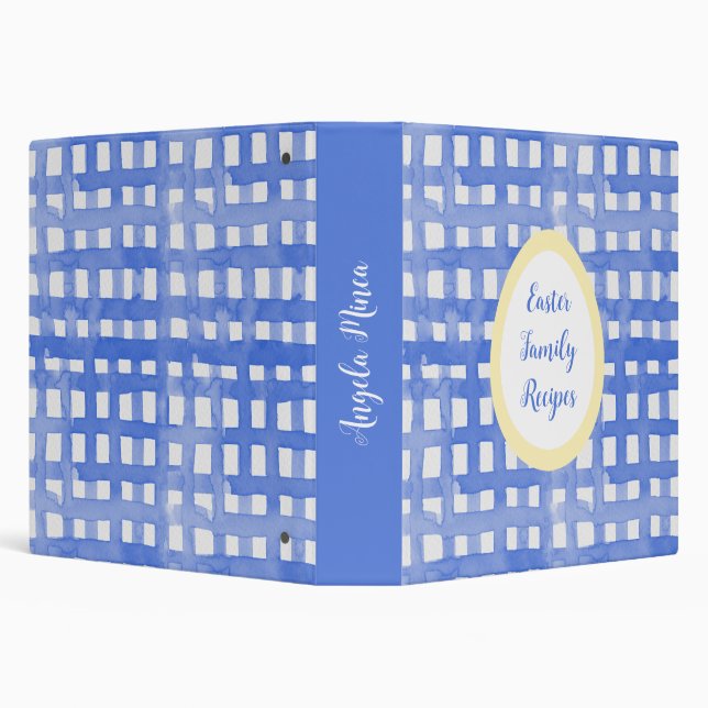 Rustic watercolor blue gingham pattern 3 ring binder (Background)