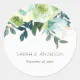Rustic Watercolor Blue Green Floral Leafy Wedding Classic Round Sticker ...
