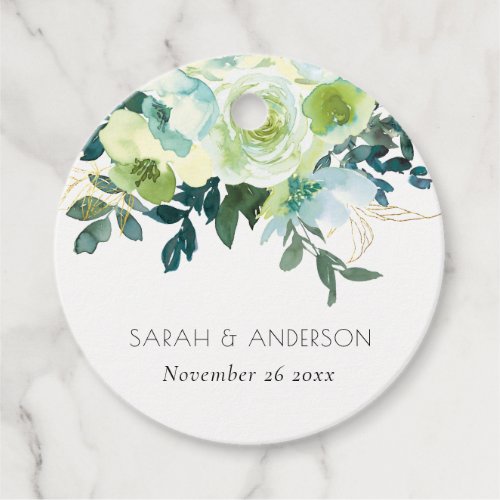 Rustic Watercolor Blue Green Floral Leafy Wedding Favor Tags