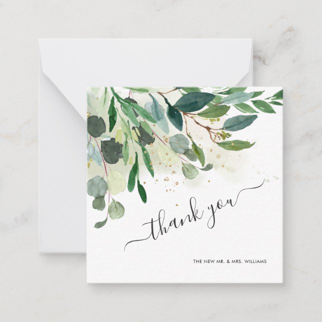 Rustic Watercolor Blue Gum Eucalyptus thank you Note Card (Front)