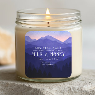 Rustic Watercolor Blue Mountain Candle Label