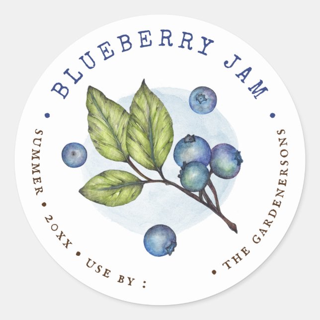 Rustic Watercolor Blueberry Jam Classic Round Classic Round Sticker (Front)