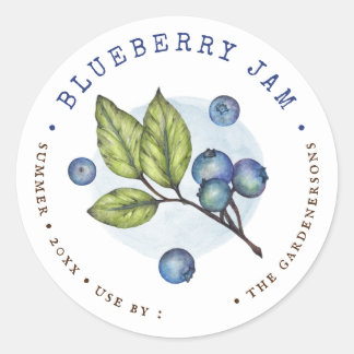 Rustic Watercolor Blueberry Jam Classic Round Sticker