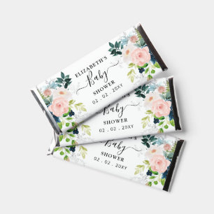 Rustic Watercolor Blush Floral Girl Baby Shower Hershey Bar Favors