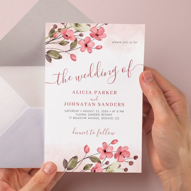 Rustic watercolor blush pink floral wedding invitation (Creator Uploaded)