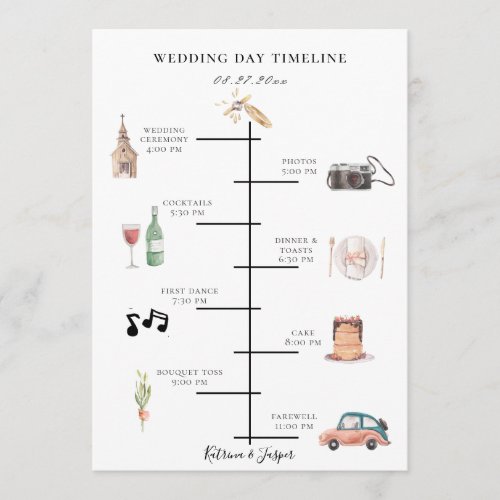 Rustic Watercolor Blush Plum Wedding Timeline Program