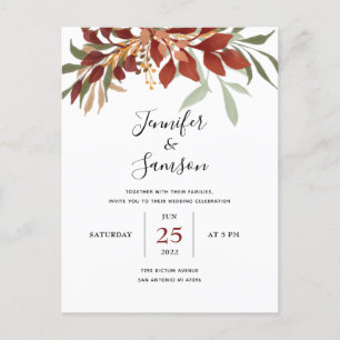 Rustic Watercolor Bohemian Fall Wedding Announcement Postcard