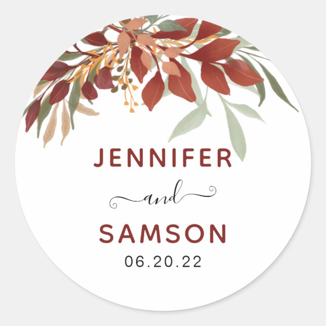 Rustic Watercolor Bohemian Fall Wedding  Classic Round Sticker (Front)