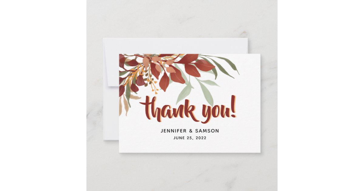 Rustic Watercolor Bohemian Fall Wedding Thank You Card | Zazzle