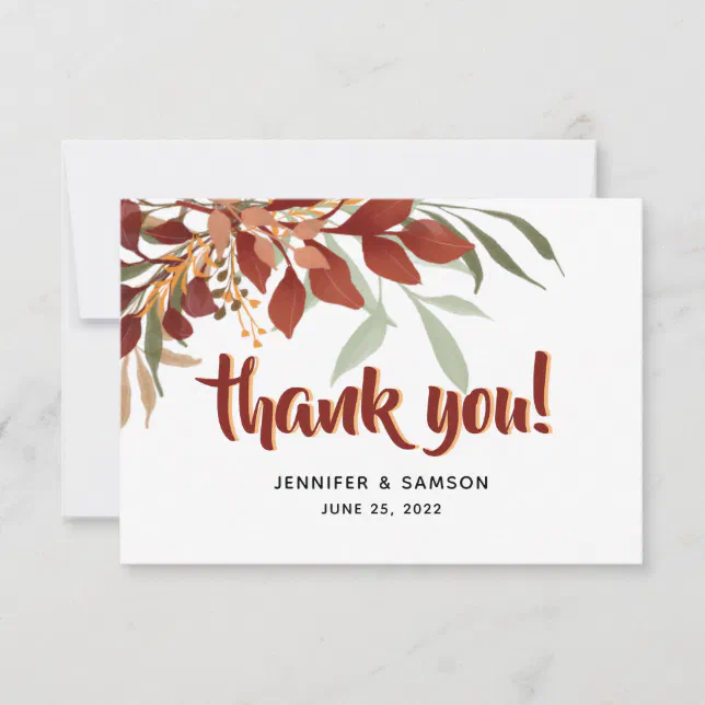 Rustic Watercolor Bohemian Fall Wedding Thank You Card | Zazzle