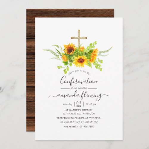 Rustic Watercolor Bohemian Sunflowers Confirmation Invitation