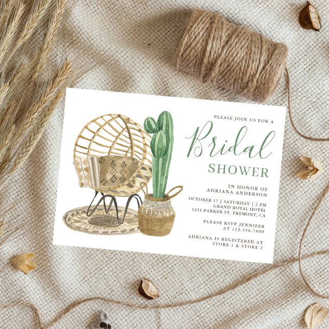 Rustic Watercolor Boho Cactus Bridal Shower Invitation (Creator Uploaded)