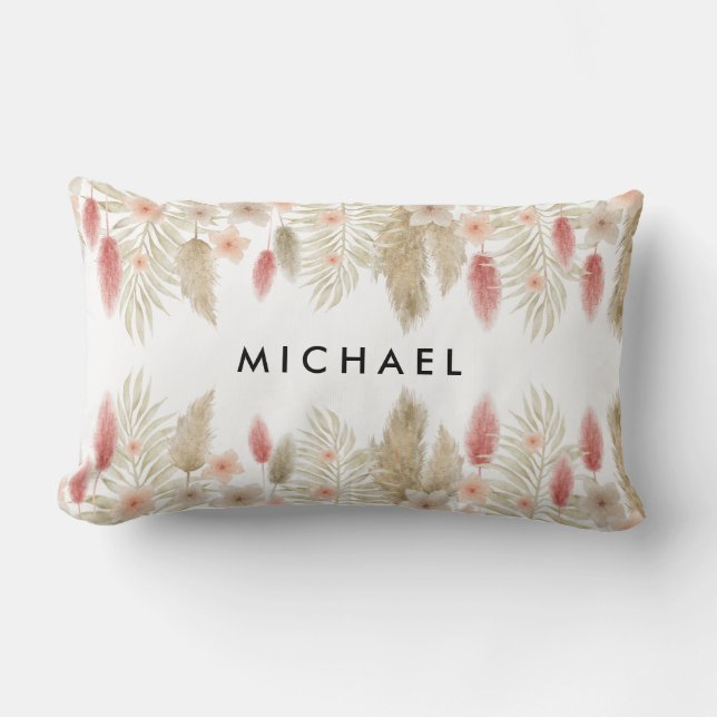 Rustic Watercolor Boho Floral Personalized  Lumbar Pillow (Front)