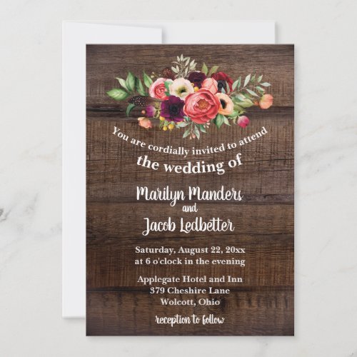 Rustic Watercolor Boho Floral Wedding Invitation