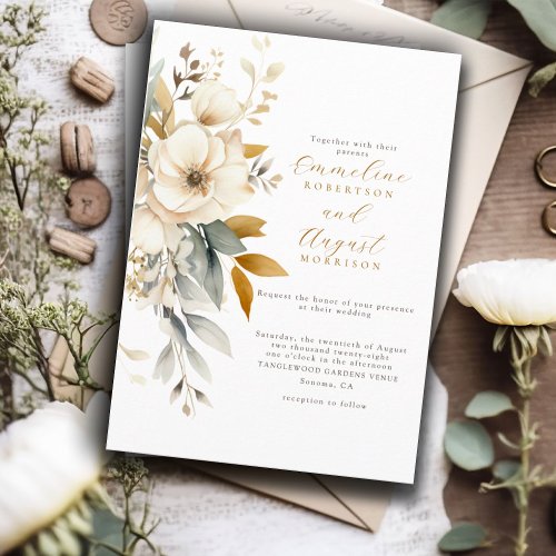 Rustic Watercolor Boho Floral Wedding Invitation