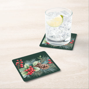 Rustic Watercolor Border Square Paper Coaster