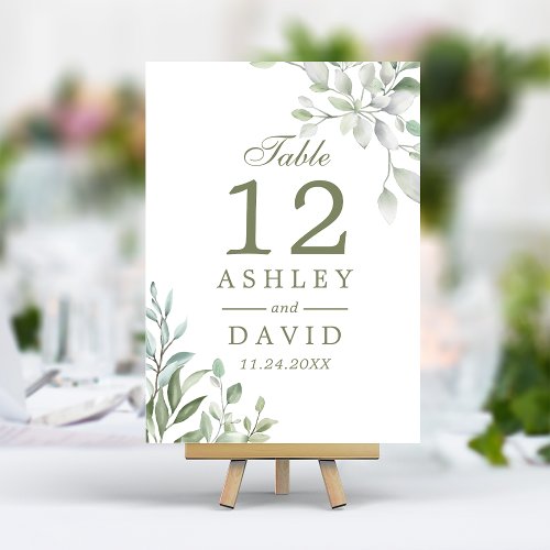 Rustic Watercolor Botanical Floral Table Number