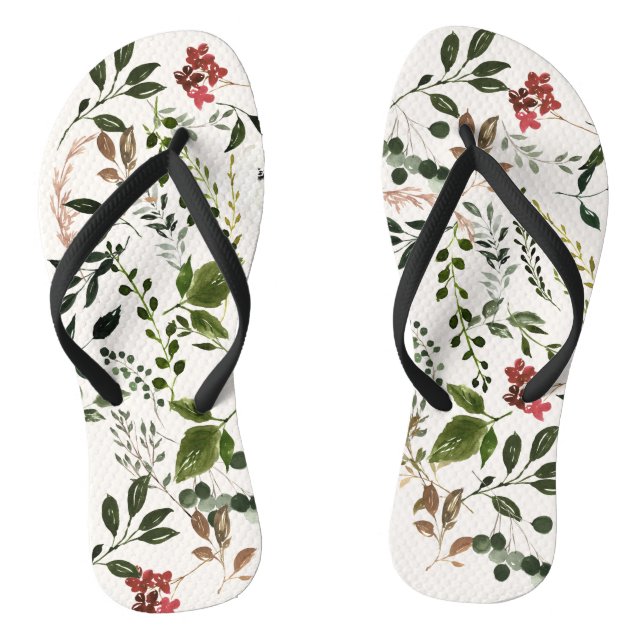 Rustic watercolor botanical floral wedding flip flops (Footbed)