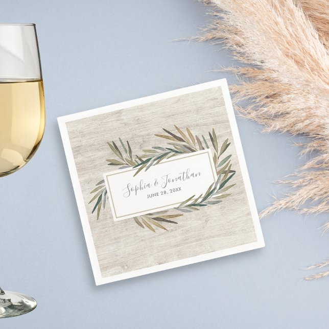 Rustic Watercolor Botanical Herb Wood Wedding Napkins (Creator Uploaded)
