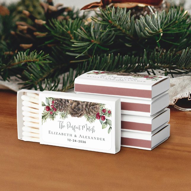 Rustic Watercolor Botanical Winter Wedding Matchboxes (Creator Uploaded)