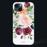 Rustic Watercolor Botanical with Monogram iPhone 13 Case<br><div class="desc">Beautifully feminine with rustic charm, this botanical design features a bouquet of watercolor roses, mixed flowers and greenery in a trendy color scheme of burgundy, pink and russet orange with trailing greenery. A text template is included to personalize this design with your desired monogram initials, name or other desired text...</div>