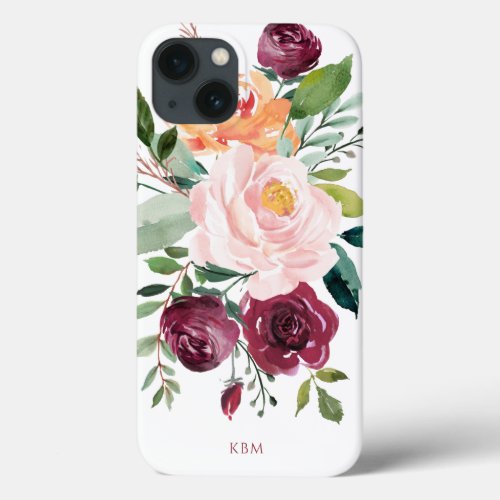 Rustic Watercolor Botanical with Monogram iPhone 13 Case