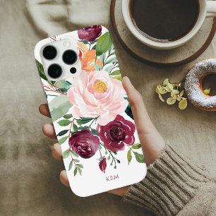 Rustic Watercolor Botanical with Monogram iPhone 16 Pro Max Case