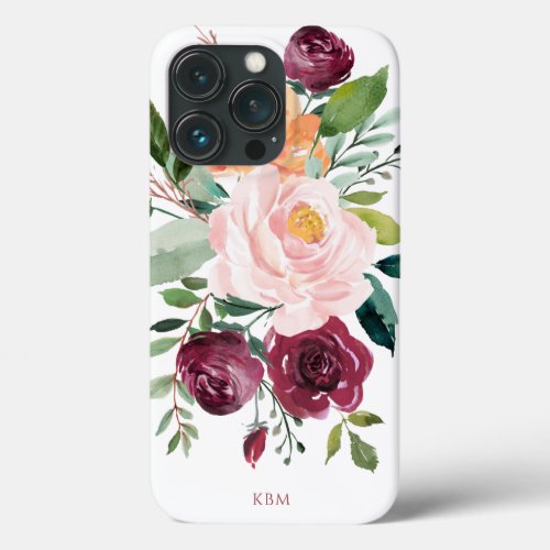 Rustic Watercolor Botanical with Monogram iPhone 13 Pro Case