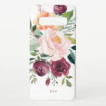 Rustic Watercolor Botanical with Monogram Samsung Galaxy S10  Case<br><div class="desc">Beautifully feminine with rustic charm, this botanical design features a bouquet of watercolor roses, mixed flowers and greenery in a trendy color scheme of burgundy, pink and russet orange with trailing greenery. A text template is included to personalize this design with your desired monogram initials, name or other desired text...</div>