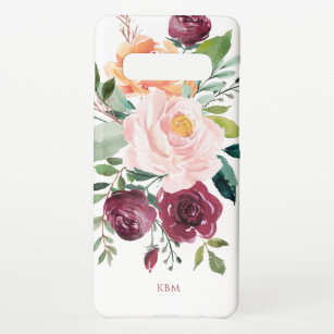 Rustic Watercolor Botanical with Monogram Samsung Galaxy S10+ Case