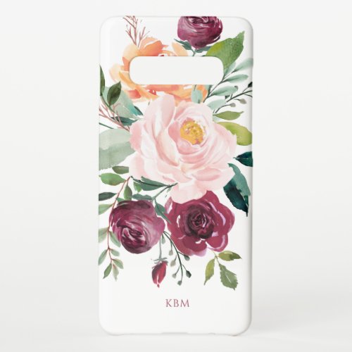 Rustic Watercolor Botanical with Monogram Samsung Galaxy S10 Case