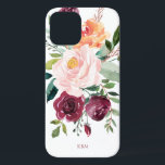 Rustic Watercolor Botanical with Your Monogram iPhone 12 Pro Case<br><div class="desc">Beautifully feminine with rustic charm, this trendy botanical design features a bouquet of watercolor roses, mixed flowers and greenery in a trendy color scheme of burgundy, pink and russet orange with trailing greenery. A text template is included to personalize this design with your desired monogram initials, name or other desired...</div>
