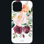 Rustic Watercolor Botanical with Your Monogram iPhone 12 Pro Max Case<br><div class="desc">Beautifully feminine with rustic charm, this trendy botanical design features a bouquet of watercolor roses, mixed flowers and greenery in a trendy color scheme of burgundy, pink and russet orange with trailing greenery. A text template is included to personalize this design with your desired monogram initials, name or other desired...</div>