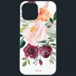 Rustic Watercolor Botanical with Your Monogram iPhone 12 Pro Max Case<br><div class="desc">Beautifully feminine with rustic charm, this trendy botanical design features a bouquet of watercolor roses, mixed flowers and greenery in a trendy color scheme of burgundy, pink and russet orange with trailing greenery. A text template is included to personalize this design with your desired monogram initials, name or other desired...</div>