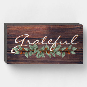 Rustic Watercolor Botanicals Grateful Wooden Box Sign