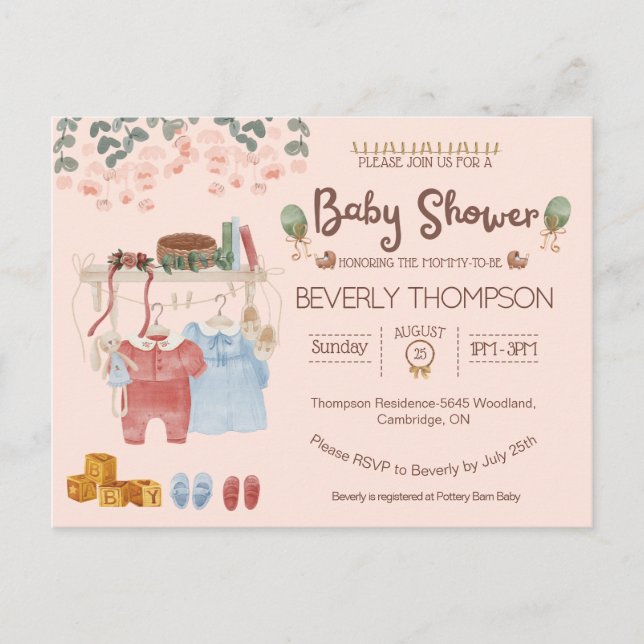 Rustic Watercolor boy girl baby shower Postcard (Front)