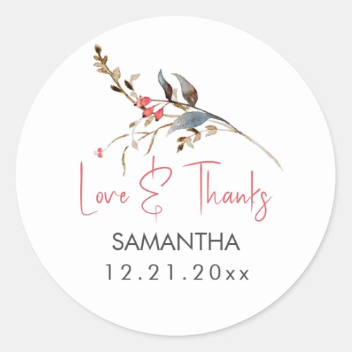 Rustic Watercolor Bridal Shower Thank You Classic Round Sticker